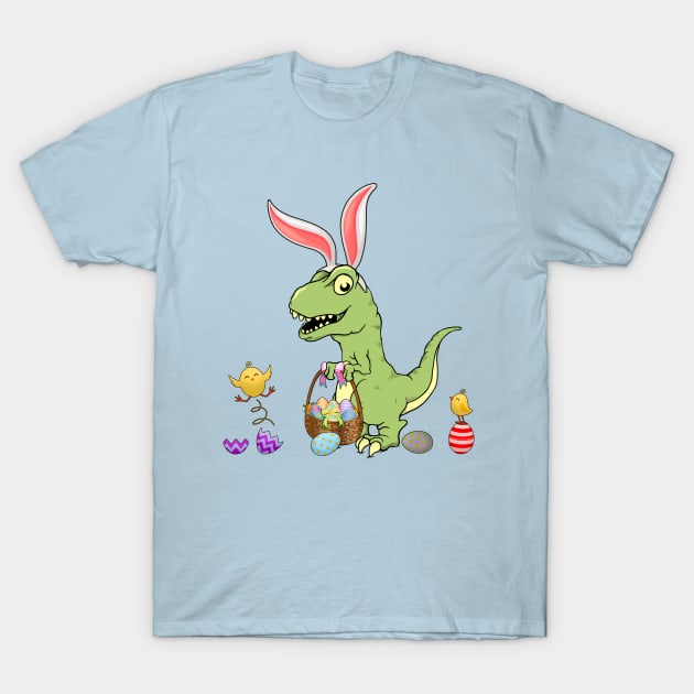 Cute Baby Dinosaur with Easter Basket and Bunny Ears T-Shirt by Dibble Dabble Designs